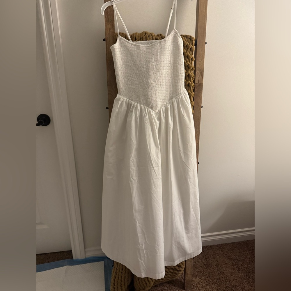 Abercrombie & Fitch White Dipped-Waist Midi Dress